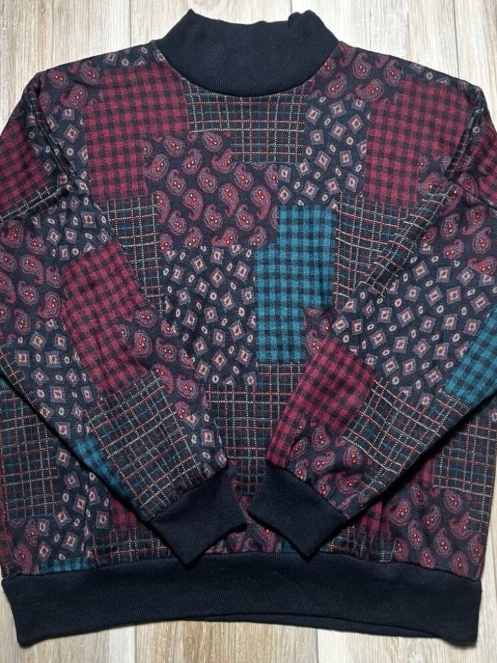 Vintage Season Ticket Mock Neck Geometric Knit Sweater - Women Size Large